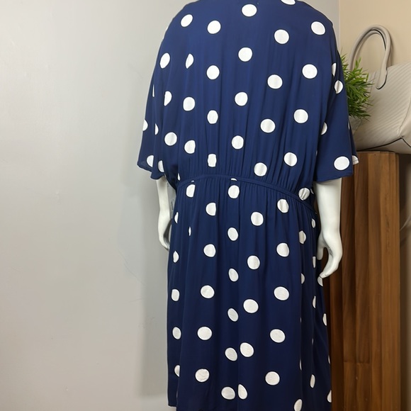 Blue wrap dress white polka dots 3X - Picture 2 of 7